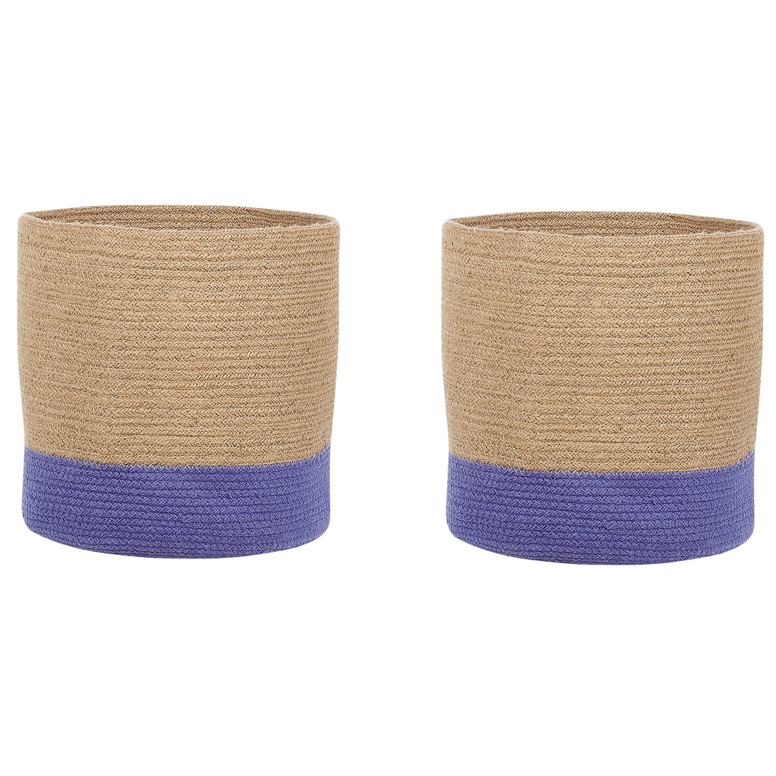 Beliani - Paniers Beige et Violet en Jute Rond 34/37 cm Corbeille à Linge Tressée Rangement pour Intérieur Minimaliste Boîte Lot de 2