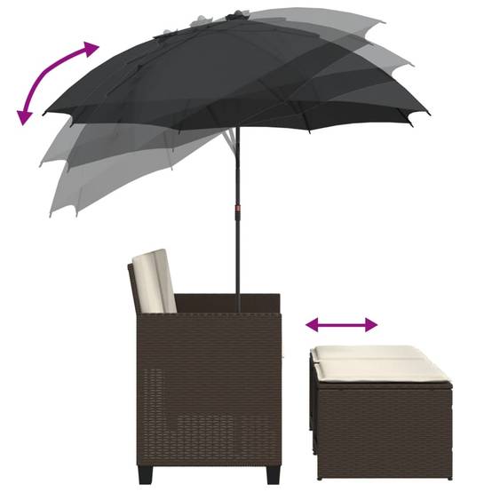 Canapé Extérieur 2 Personnes Rotin Synthétique avec Parasol et Poufs – Terrasse Brun – ComfortXL Outdoor Living - Image 8