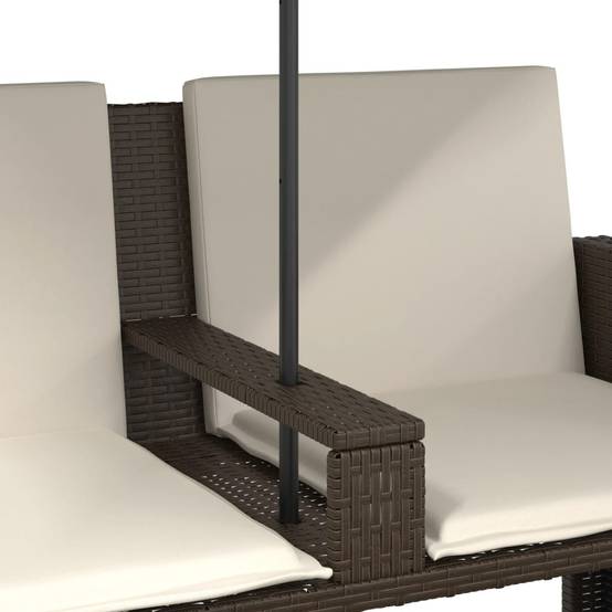 Canapé Extérieur 2 Personnes Rotin Synthétique avec Parasol et Poufs – Terrasse Brun – ComfortXL Outdoor Living - Image 9
