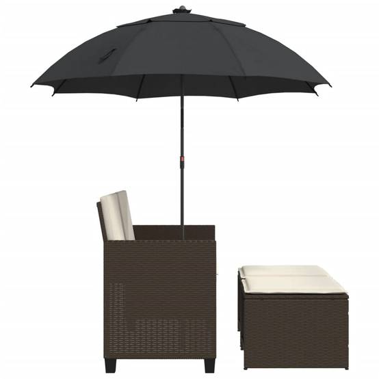 Canapé Extérieur 2 Personnes Rotin Synthétique avec Parasol et Poufs – Terrasse Brun – ComfortXL Outdoor Living - Image 5