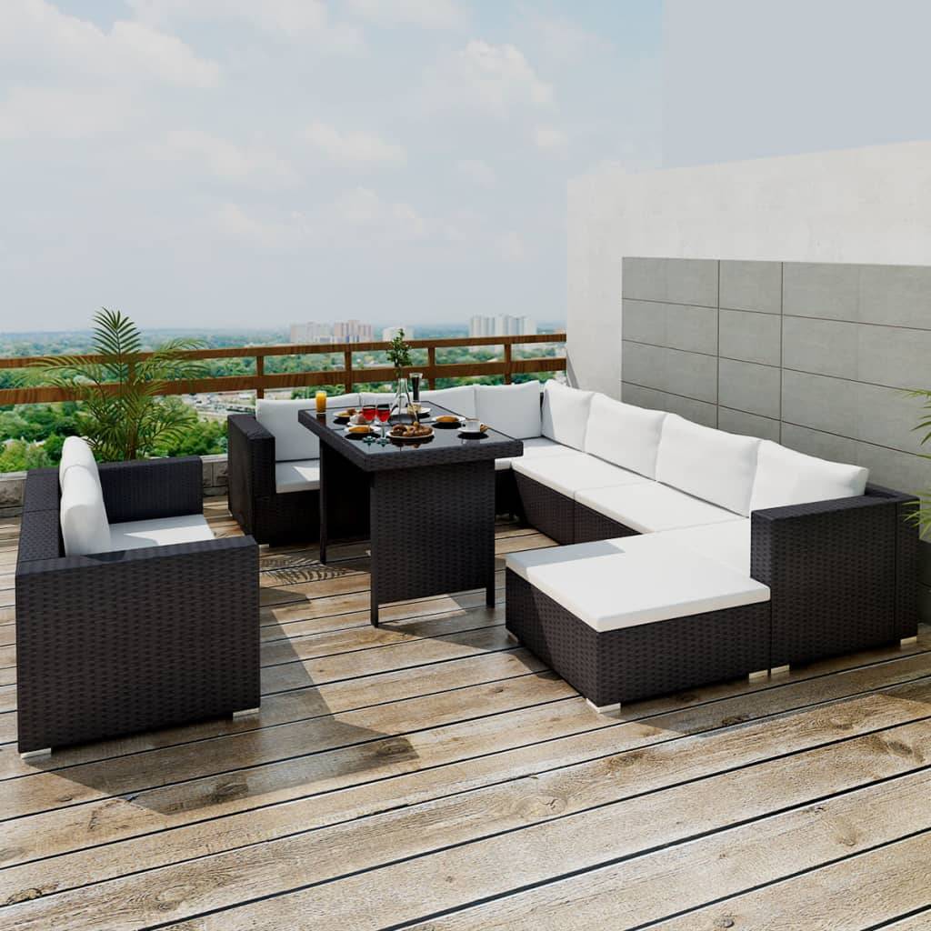ComfortXL - Salon repas de jardin 10 pcs Résine tressée avec table haute Noir – ComfortXL Outdoor Living - Image 1