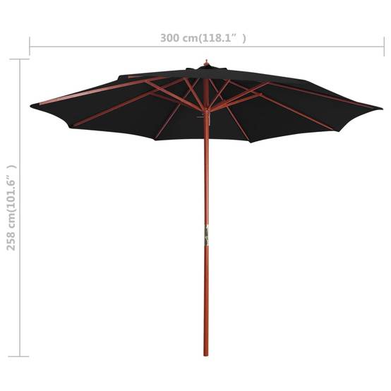 Parasol avec mât en bois 300 x 258 cm Noir - PANGIVO - Image 6