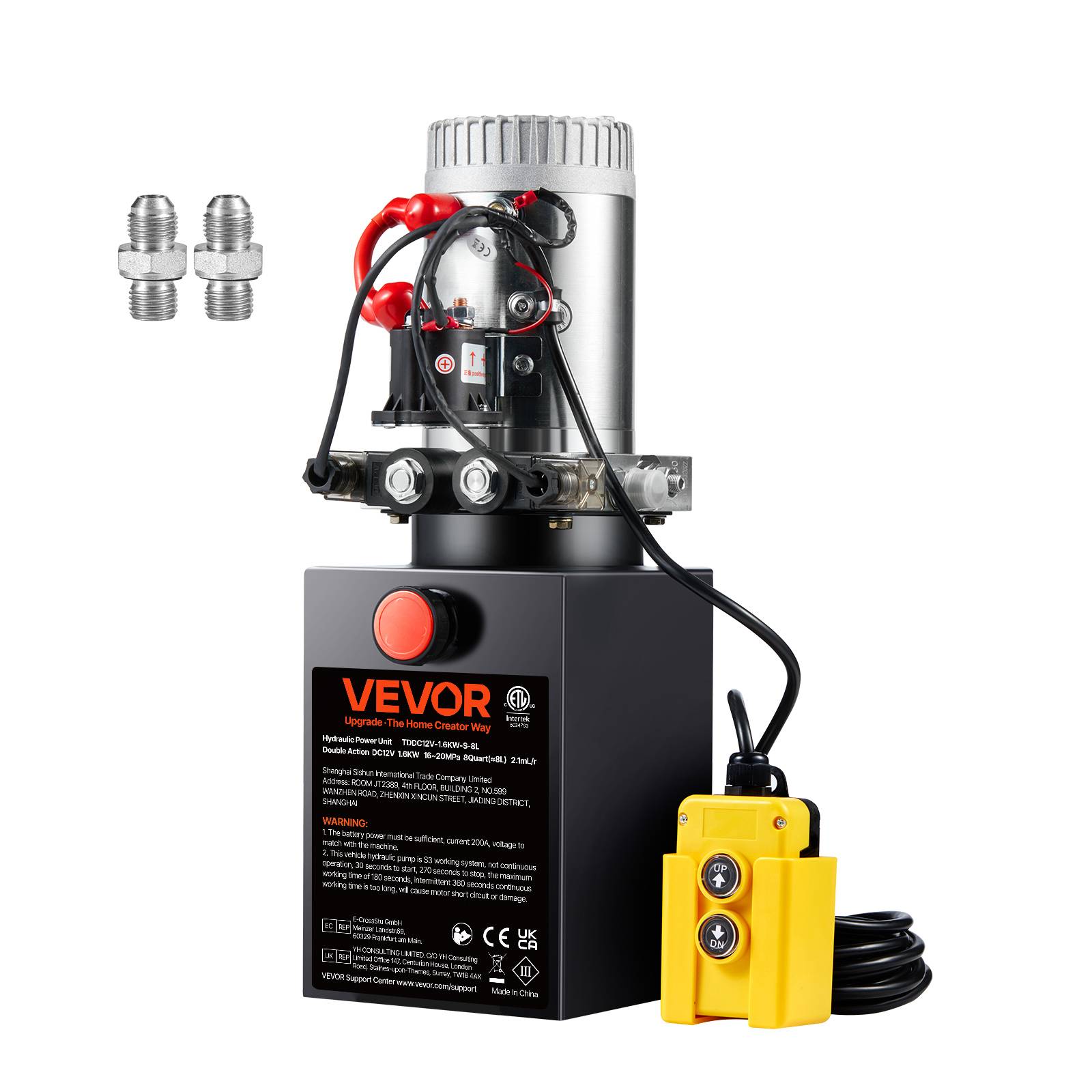 Vevor - VEVOR Pompe hydraulique DC 12V 8L double effet, débit 3.44 L/min, pression 22 MPa, pour benne basculante/nacelle.