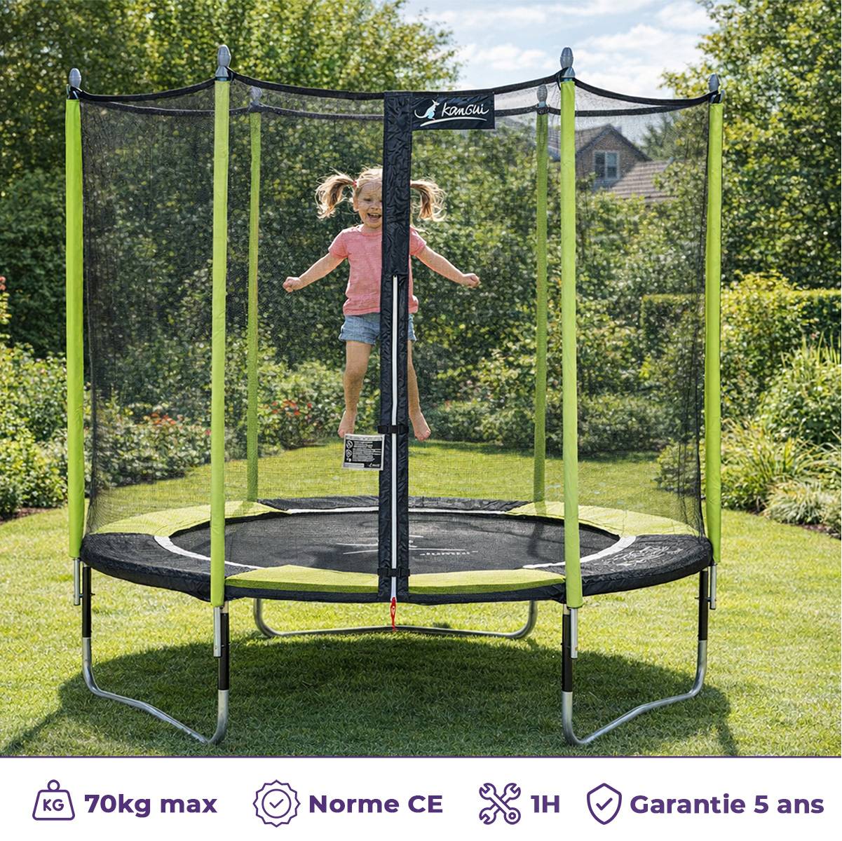 Kangui - Trampoline jardin Ø 250 cm + filet + échelle - JUMPI 250 - Noir/Vert Kangui - Imagen 2