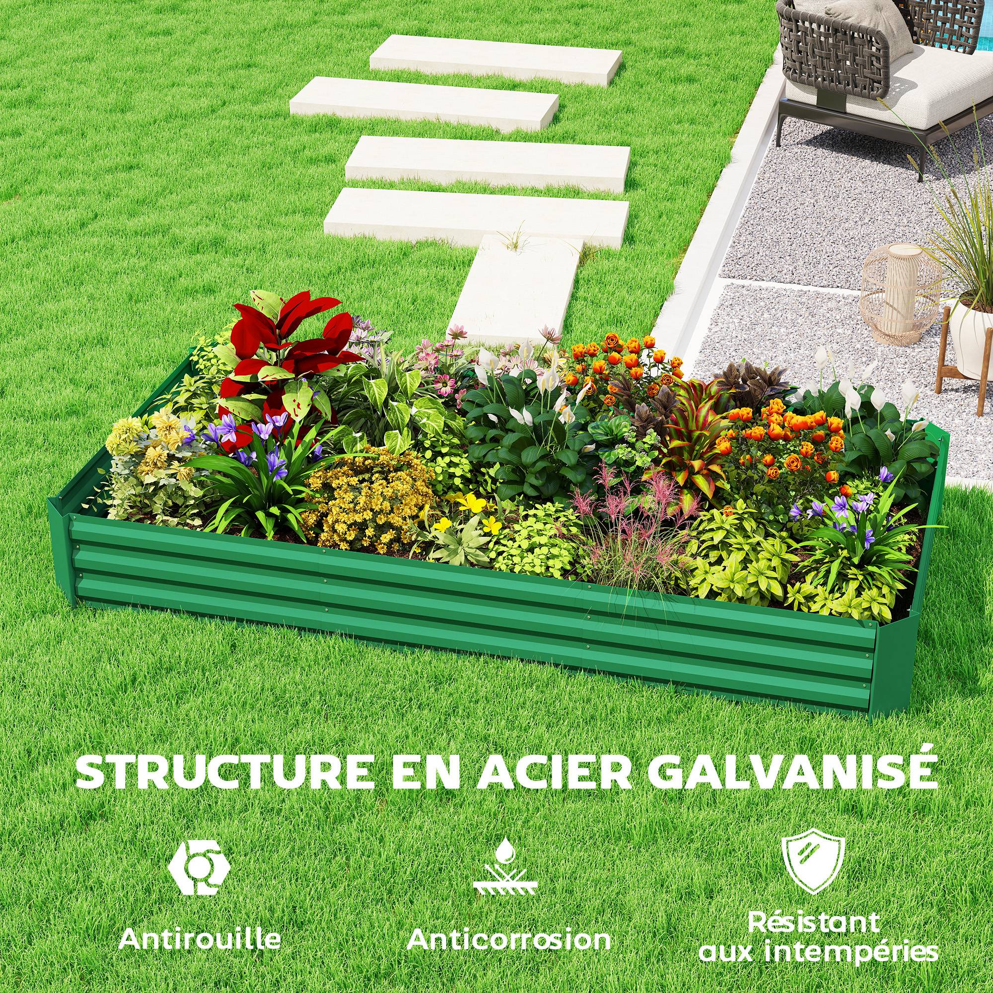 PANGIVO - Carré potager acier galvanisé vert 240 x 120 x 30 cm - PANGIVO - Image 7