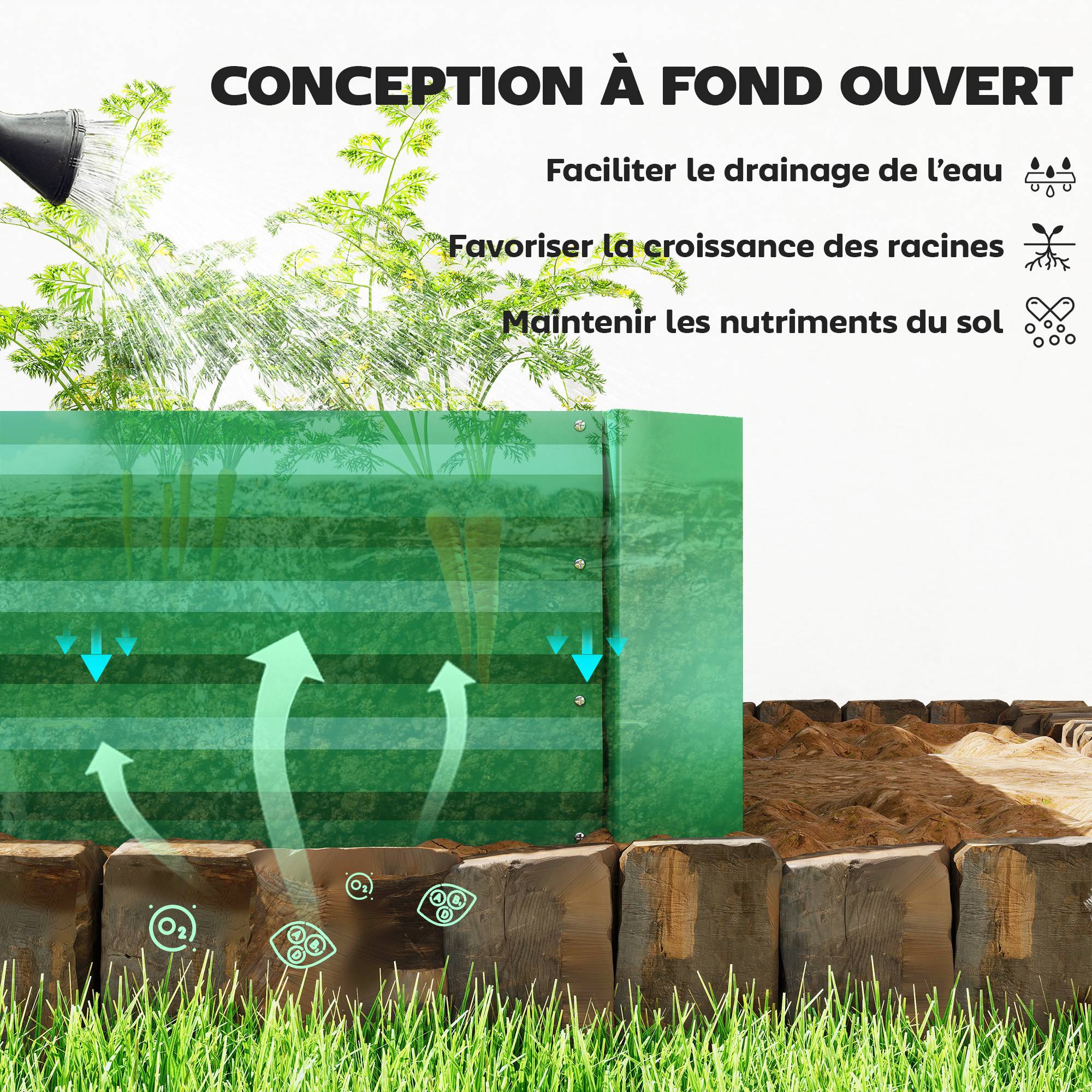 PANGIVO - Carré potager acier galvanisé vert 240 x 120 x 30 cm - PANGIVO - Image 9