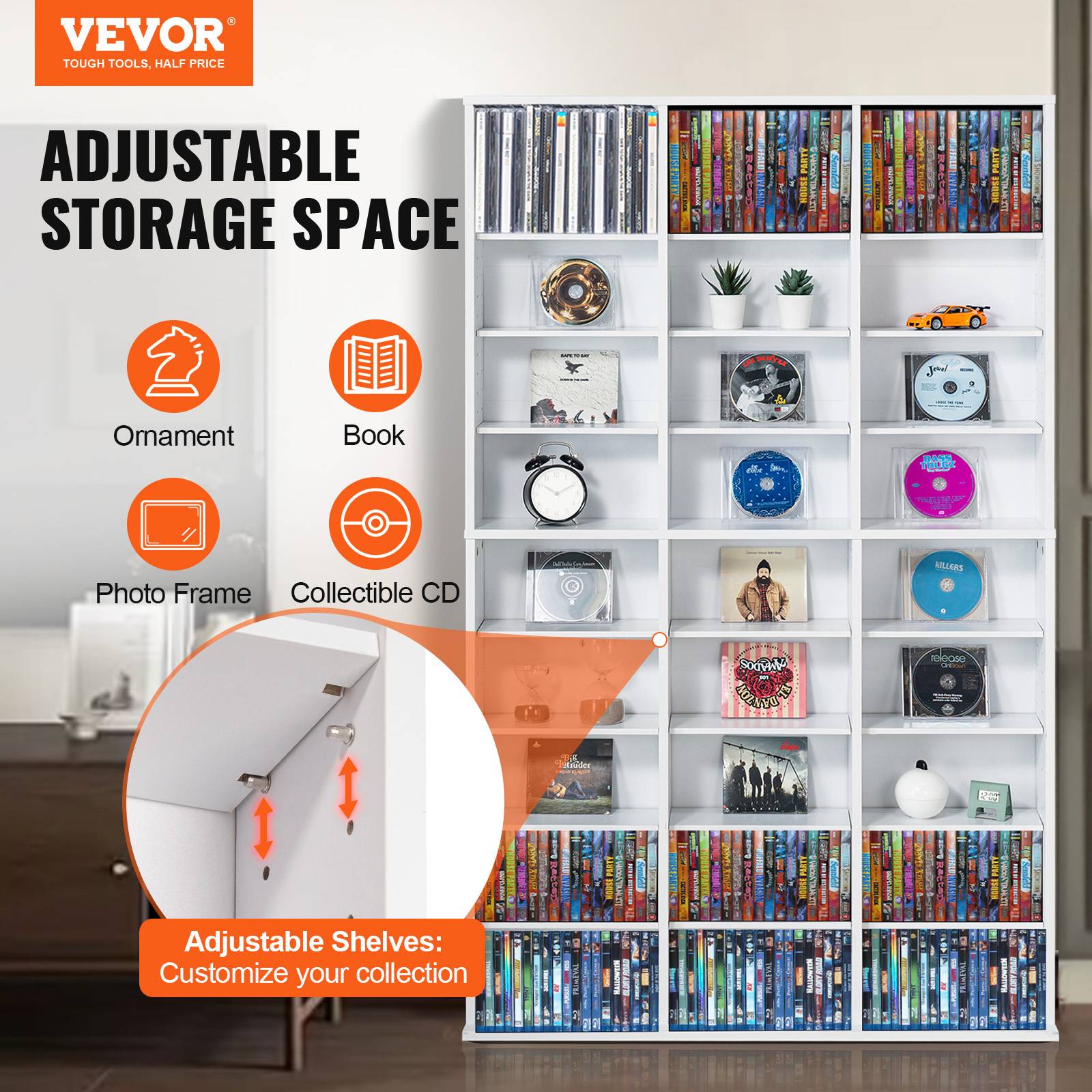 VEVOR Armoire rangement CD/DVD, 27 compartiments. 9 couches, pour 756 CD. Blanc. - Image 2