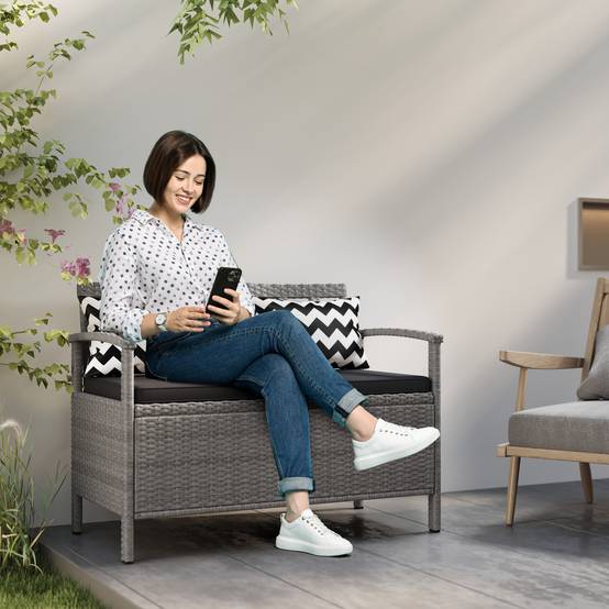 Banc de jardin 2 places avec coffre rangement 160L rotin PE terrasse gris - ComfortXL Outdoor Living - Image 4