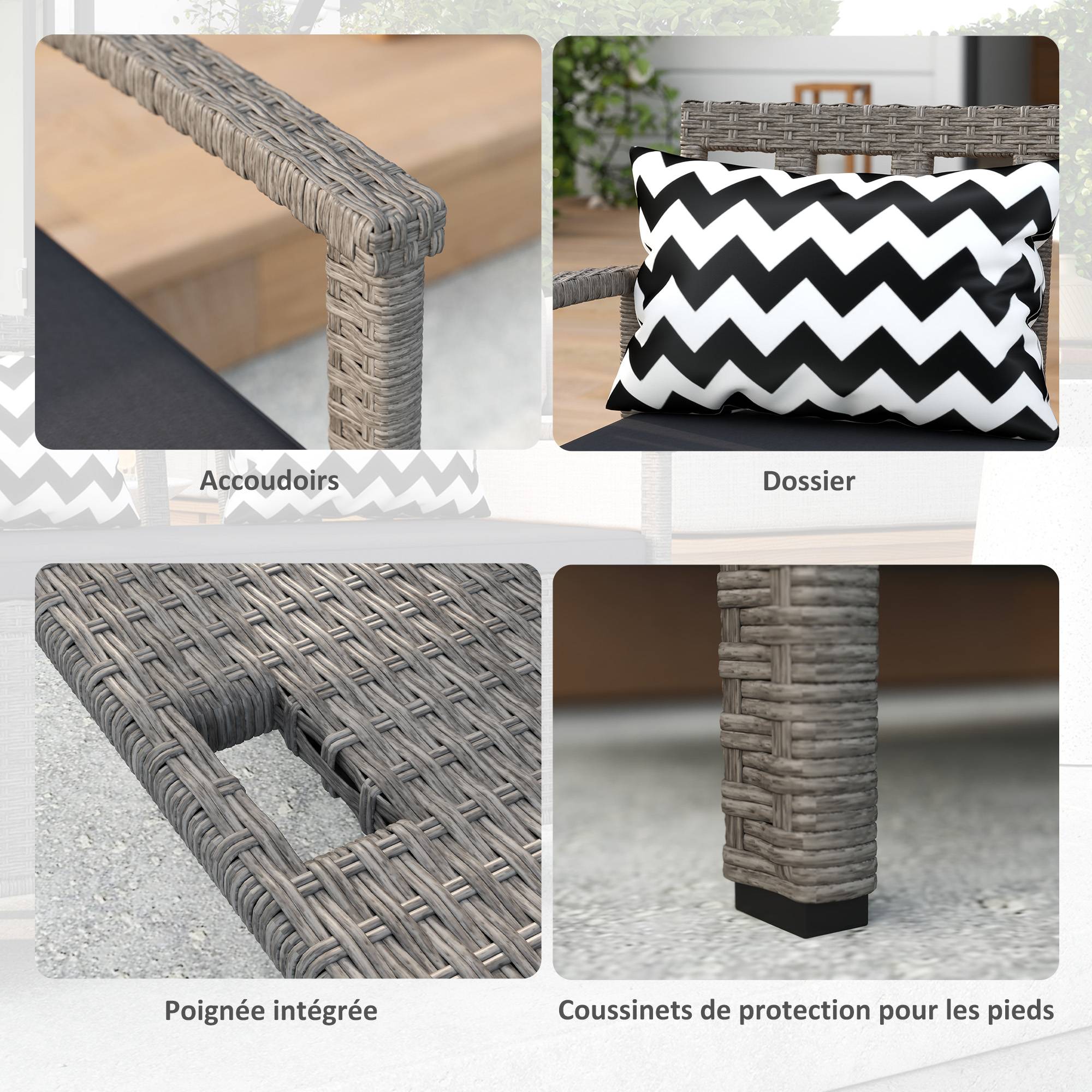 Banc de jardin 2 places avec coffre rangement 160L rotin PE terrasse gris - ComfortXL Outdoor Living - Image 9