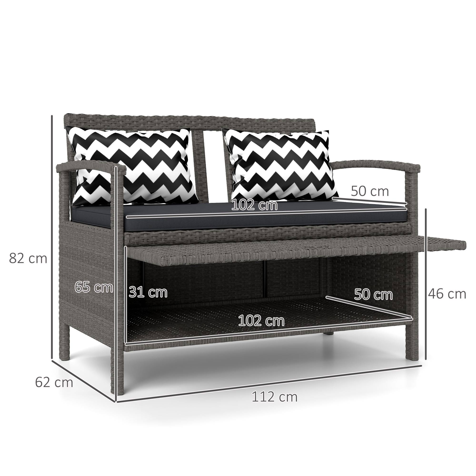 Banc de jardin 2 places avec coffre rangement 160L rotin PE terrasse gris - ComfortXL Outdoor Living - Image 5