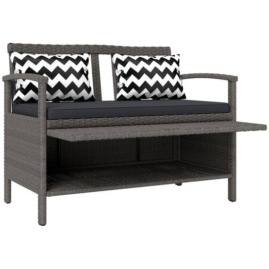 Banc de jardin 2 places avec coffre rangement 160L rotin PE terrasse gris - ComfortXL Outdoor Living - Image 2