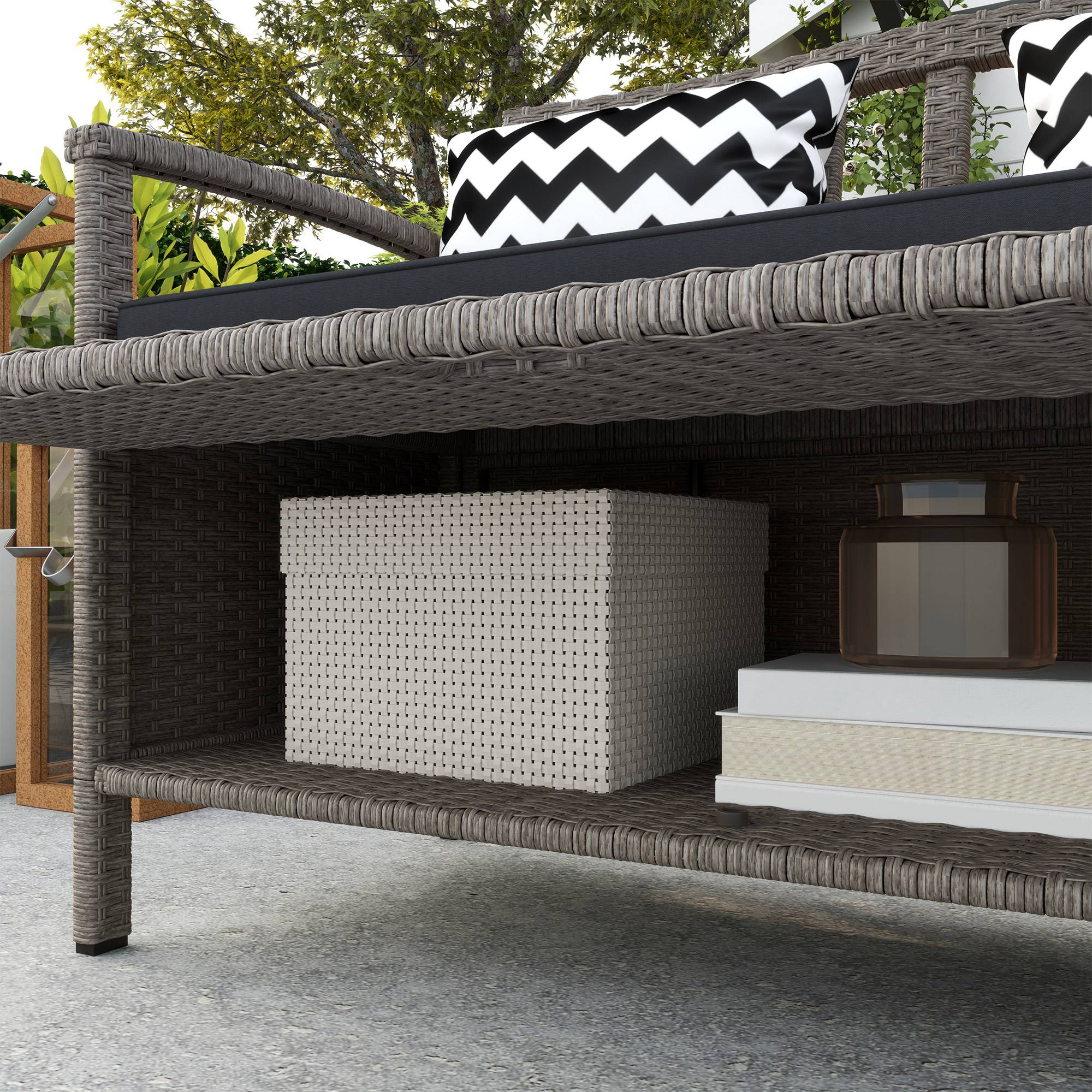 Banc de jardin 2 places avec coffre rangement 160L rotin PE terrasse gris - ComfortXL Outdoor Living - Image 10