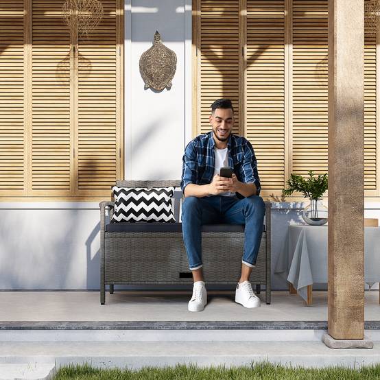 Banc de jardin 2 places avec coffre rangement 160L rotin PE terrasse gris - ComfortXL Outdoor Living - Image 3