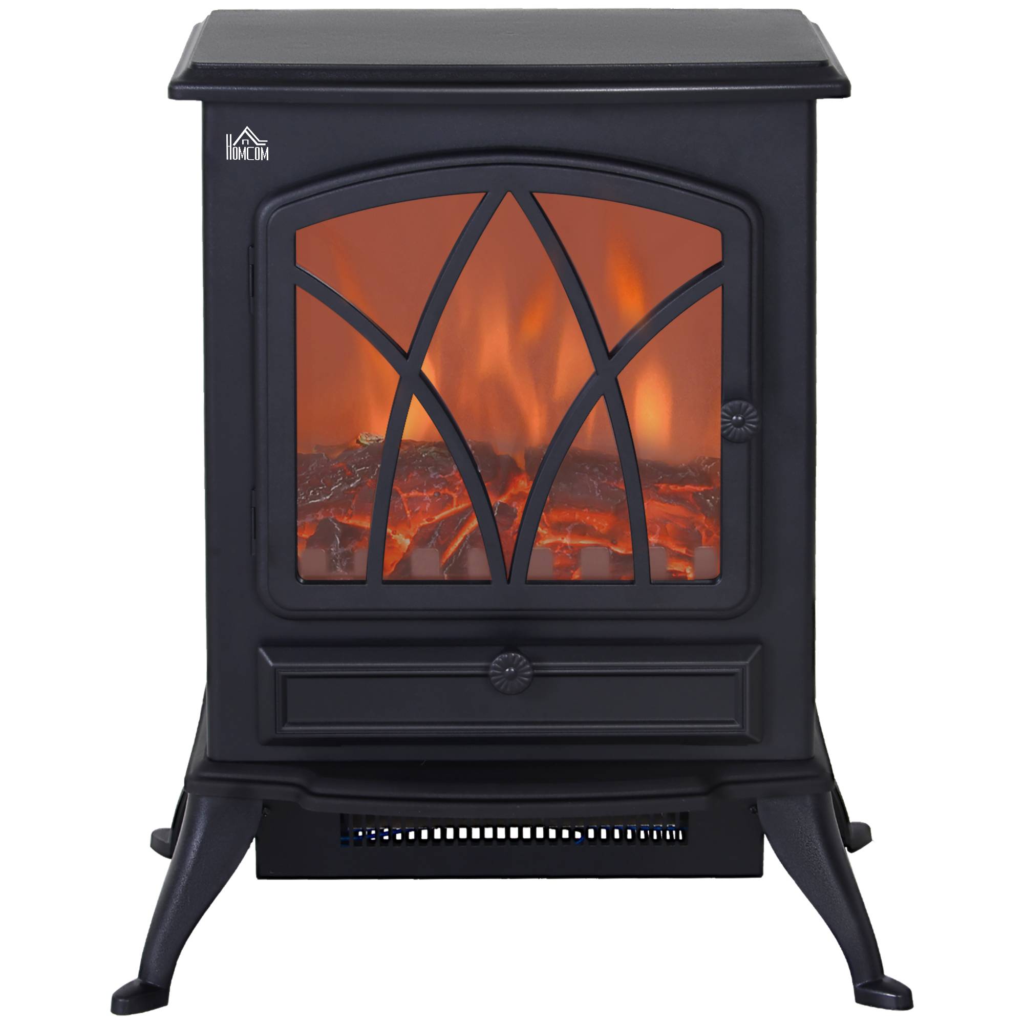 Cheminée électrique portable 1000W/2000W, silencieuse, sur pied, avec effet flamme et une zone de chauffe de 30 m², noire. - Image 2