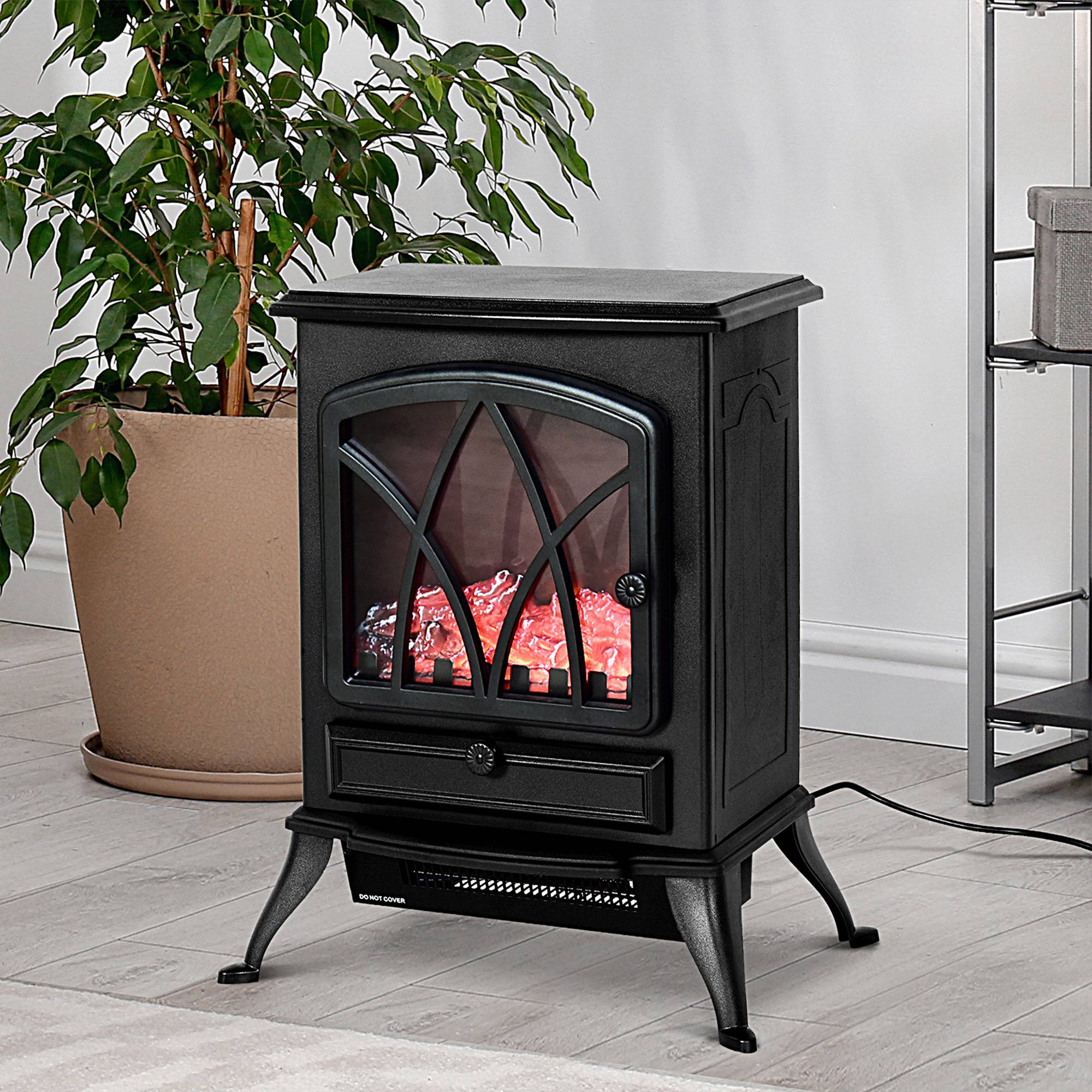 Cheminée électrique portable 1000W/2000W, silencieuse, sur pied, avec effet flamme et une zone de chauffe de 30 m², noire. - Image 4