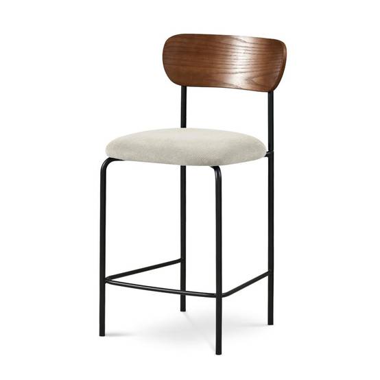Sicaan Lot de 2 tabourets de bar scandinaves OLIVIA velours côtelé beige - Image 5