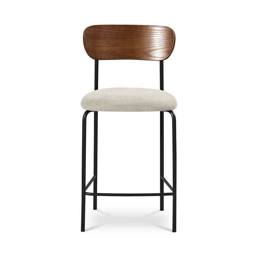 Sicaan Lot de 2 tabourets de bar scandinaves OLIVIA velours côtelé beige - Image 4