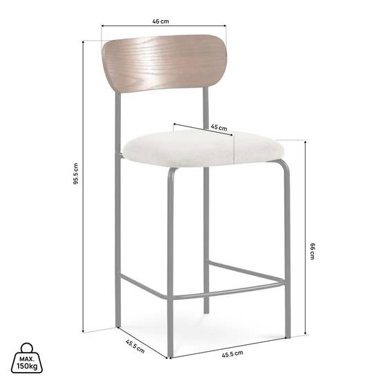 Sicaan Lot de 2 tabourets de bar scandinaves OLIVIA velours côtelé beige - Image 2