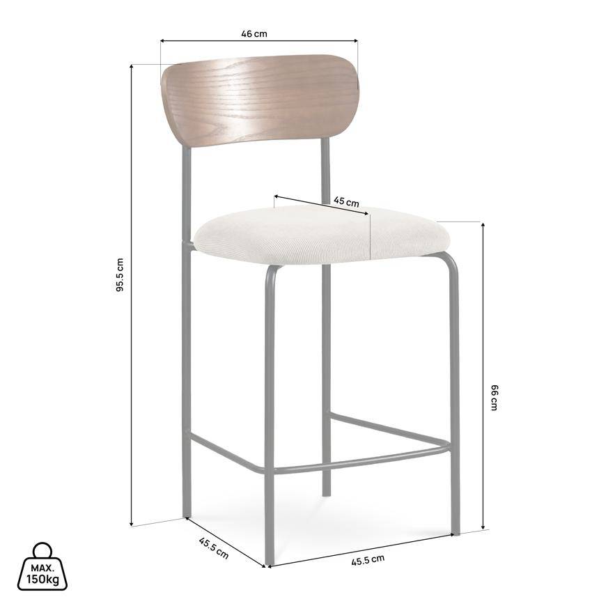 Sicaan Lot de 2 tabourets de bar scandinaves OLIVIA velours côtelé beige - Image 2