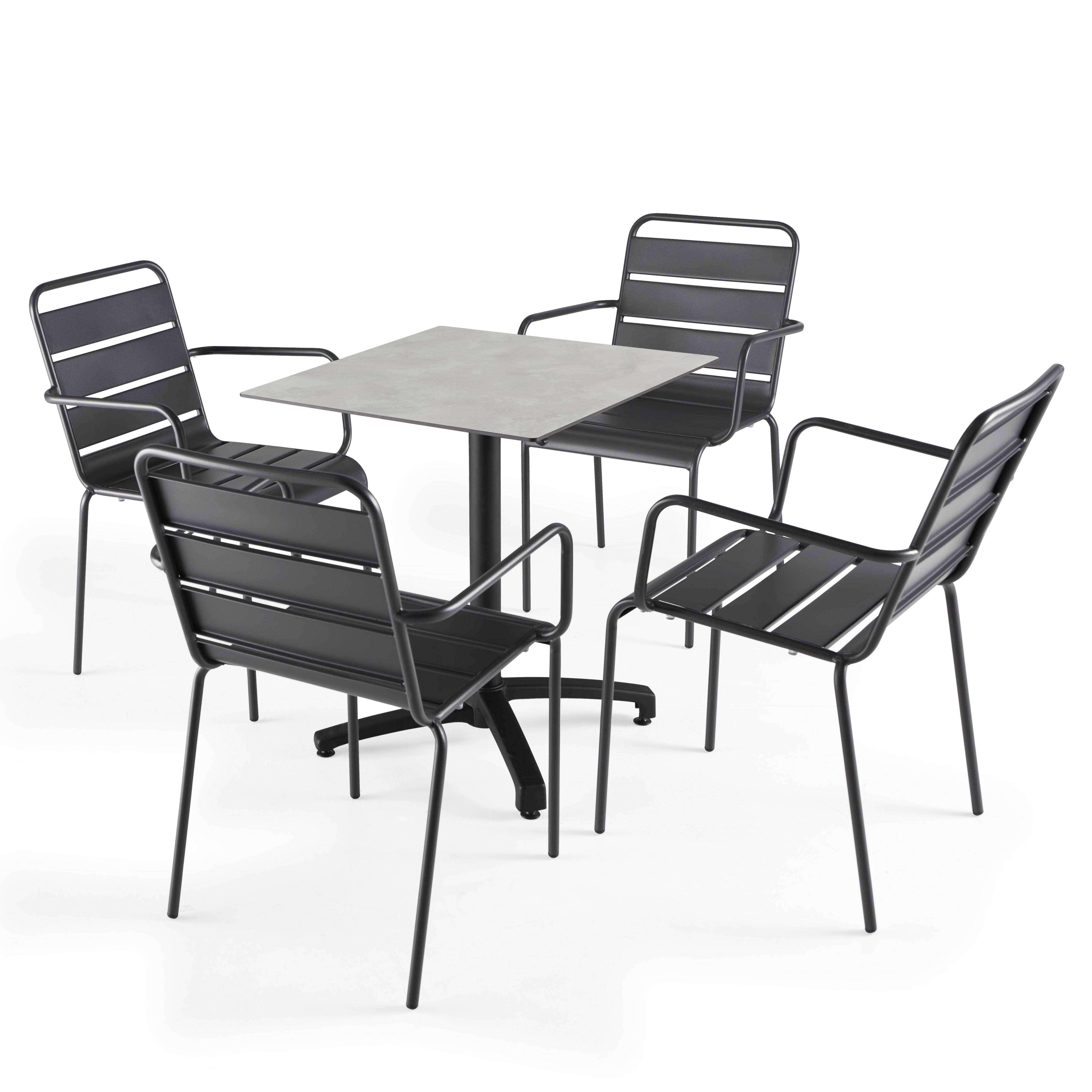 Oviala - Ensemble table de terrasse stratifié béton clair et 4 fauteuils gris - Oviala - Image 1