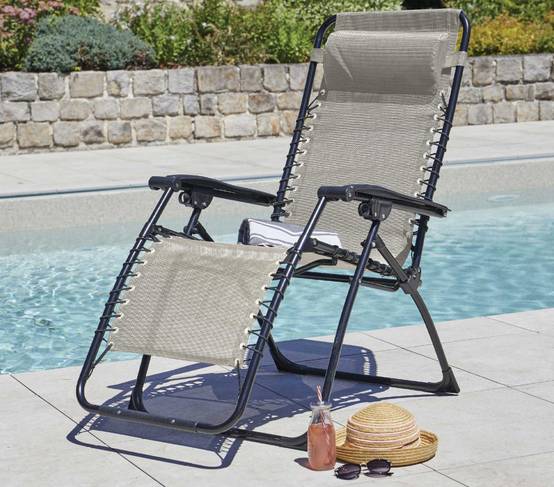 Lot de 2 fauteuils relax en acier pliant lin PALAVAS - Image 1