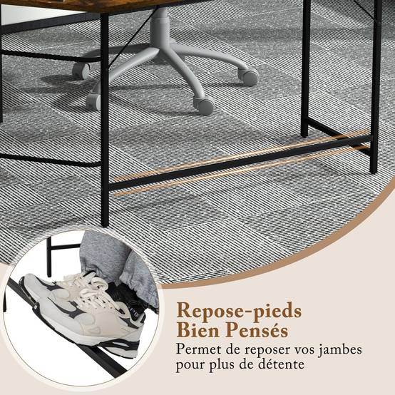 Bureau d'angle 138 x 138 cm, Bureau d'ordinateur en Forme de L avec Étagère à 2 Niveaux Amovible, Poste de Travail Cadre en Métal, (Marron) - Image 8