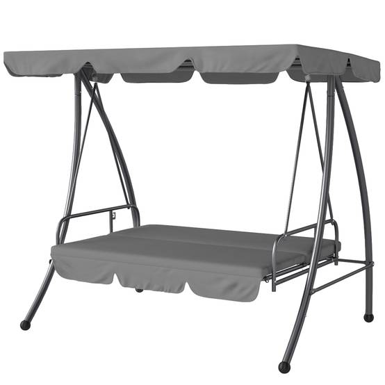 Balancelle de Jardin Convertible 3 Places Inclinaison Toit réglable Matelas 2 x 1,25 x 1,7 m métal Polyester Gris clair - Image 2