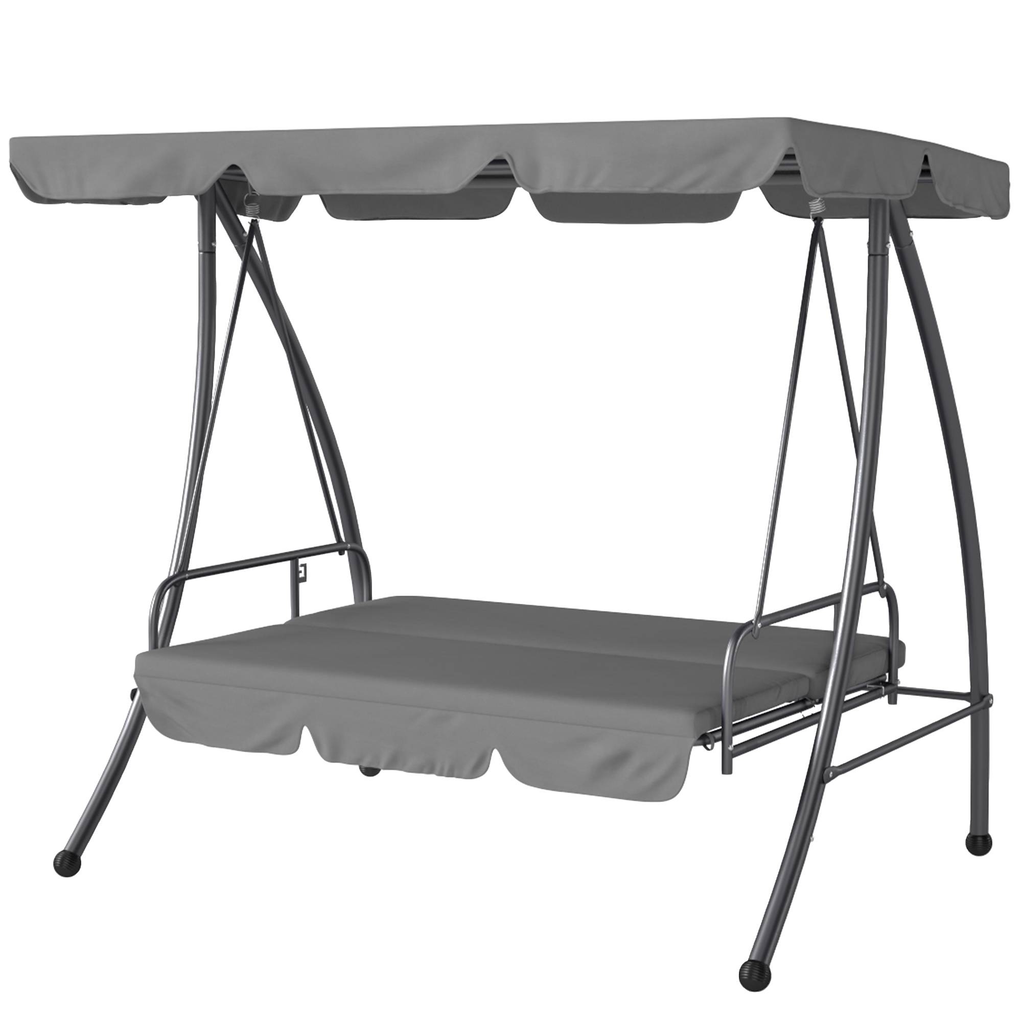 Balancelle de Jardin Convertible 3 Places Inclinaison Toit réglable Matelas 2 x 1,25 x 1,7 m métal Polyester Gris clair - Image 2