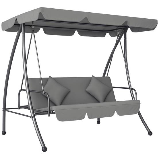 Balancelle de Jardin Convertible 3 Places Inclinaison Toit réglable Matelas 2 x 1,25 x 1,7 m métal Polyester Gris clair - Image 1