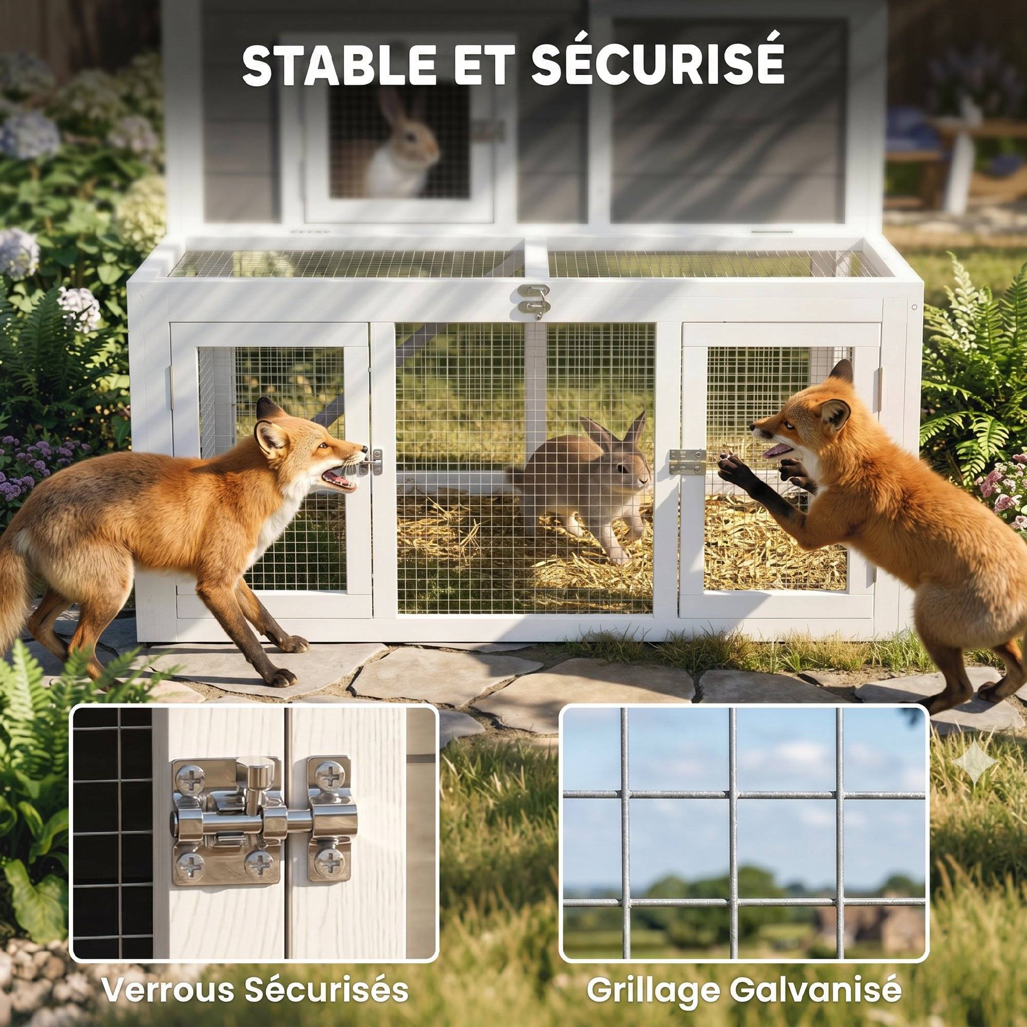 Clapier Lapin Extérieur en Bois Cage à Lapin Intérieur Double Toit Ouvrant Imperméable 2 Niveaux avec Enclos Gris - Image 9