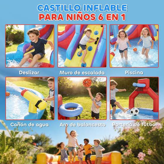 Château aquatique gonflable souffleur 550W toboggan mur escalade piscine panier basket et but de foot - Image 6