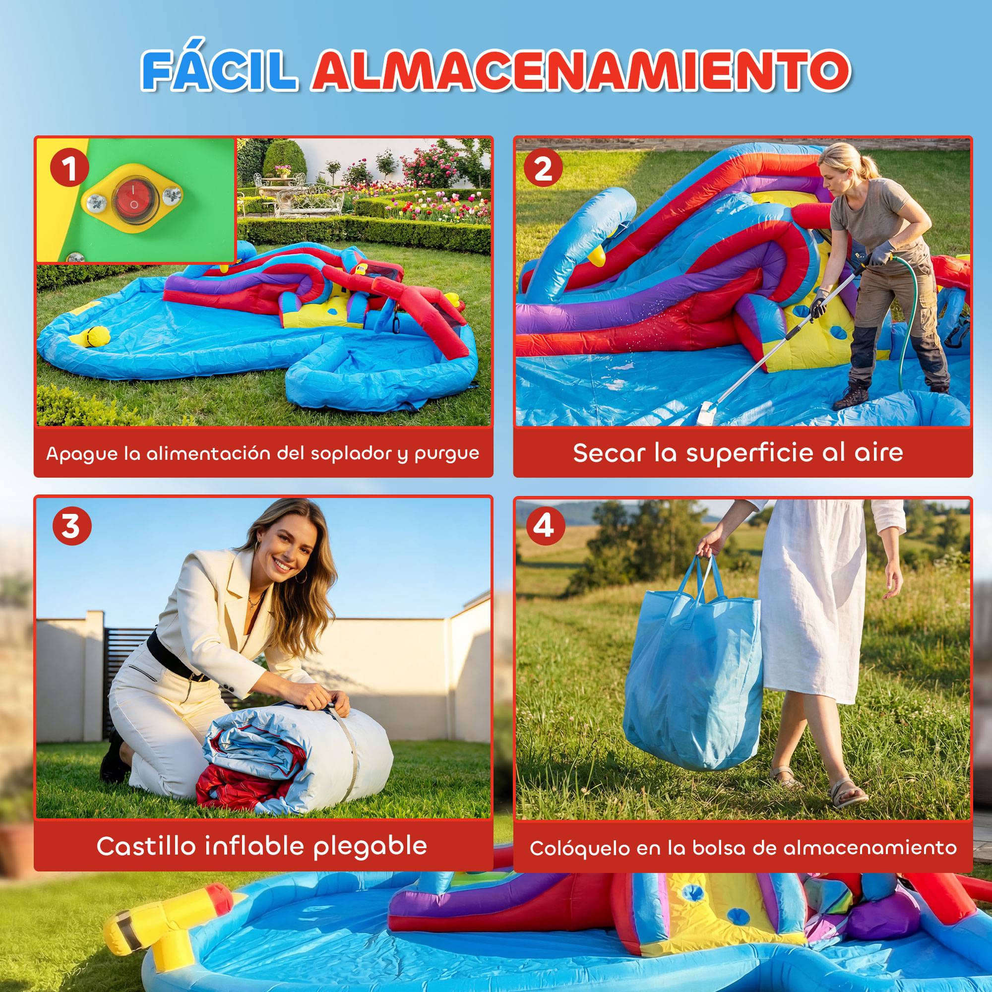 Château aquatique gonflable souffleur 550W toboggan mur escalade piscine panier basket et but de foot - Image 9