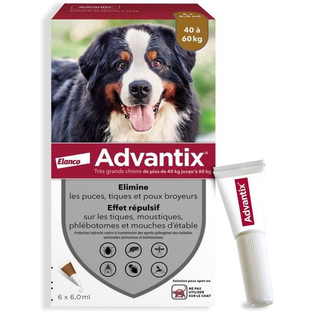 Advantix - Pipettes antiparasitaires pour chien 40 à 60 kg, 6 x 6 ml - Advantix - Imagen 1