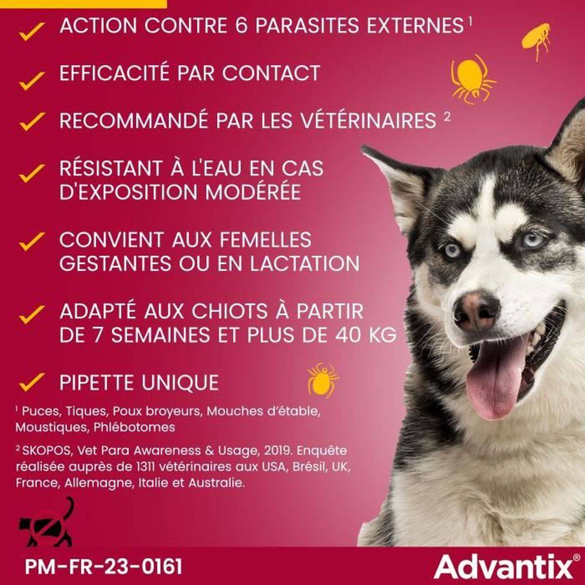 Advantix - Pipettes antiparasitaires pour chien 40 à 60 kg, 6 x 6 ml - Advantix - Imagen 3