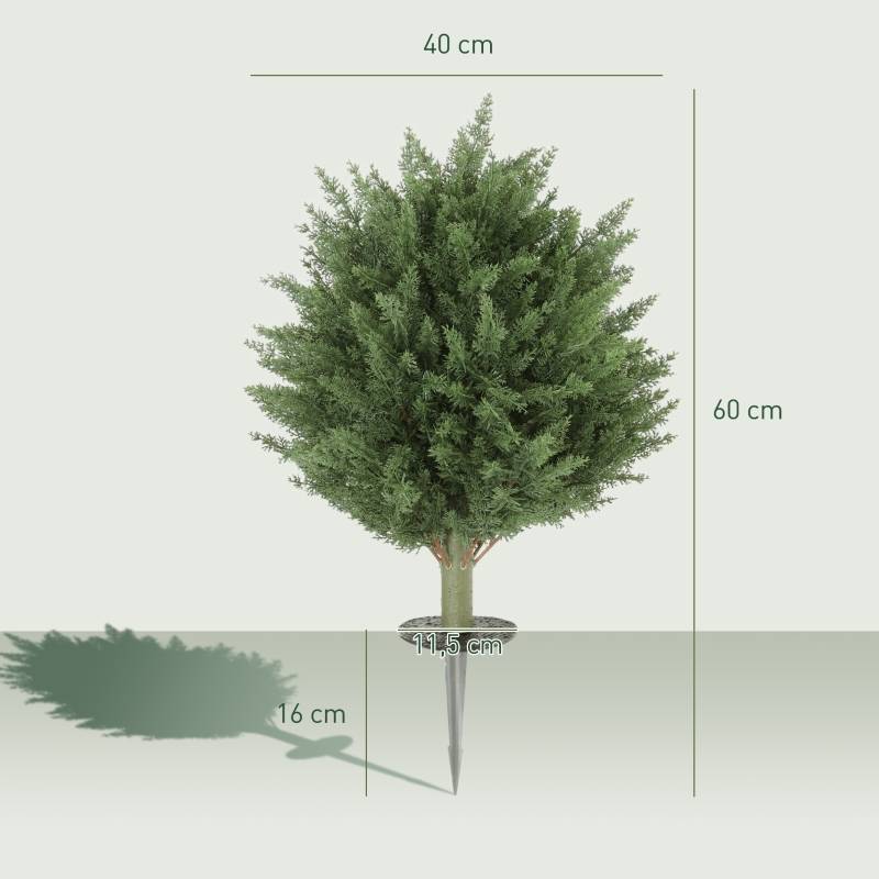 Lot 2 cyprès artificiels plastique anti-UV jardin avec piquet Ø40x60cm vert - ComfortXL Outdoor Living - Image 3
