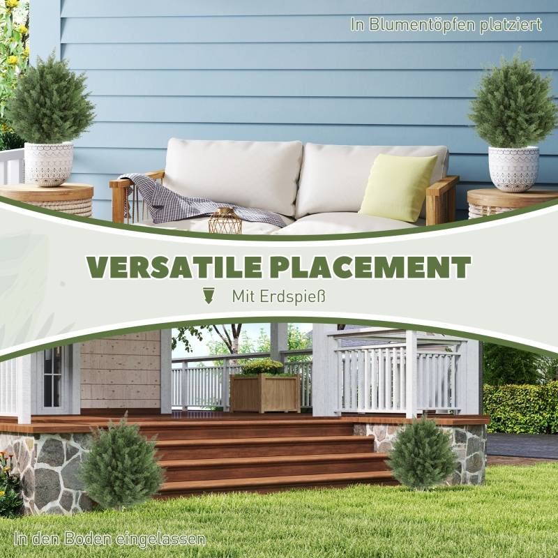 Lot 2 cyprès artificiels plastique anti-UV jardin avec piquet Ø40x60cm vert - ComfortXL Outdoor Living - Image 6