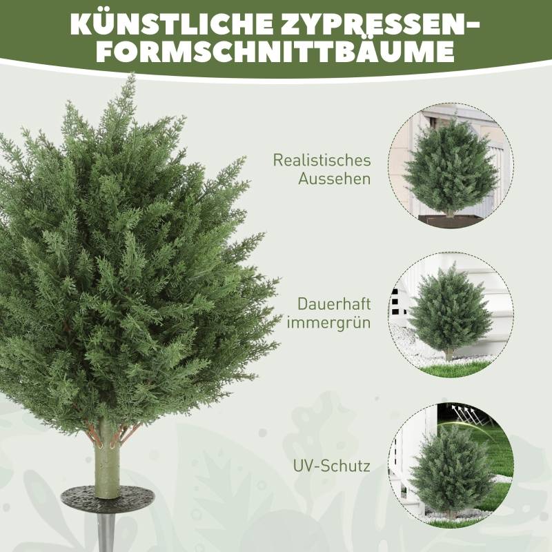 Lot 2 cyprès artificiels plastique anti-UV jardin avec piquet Ø40x60cm vert - ComfortXL Outdoor Living - Image 4