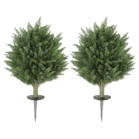 Lot 2 cyprès artificiels plastique anti-UV jardin avec piquet Ø40x60cm vert - ComfortXL Outdoor Living - Image 2
