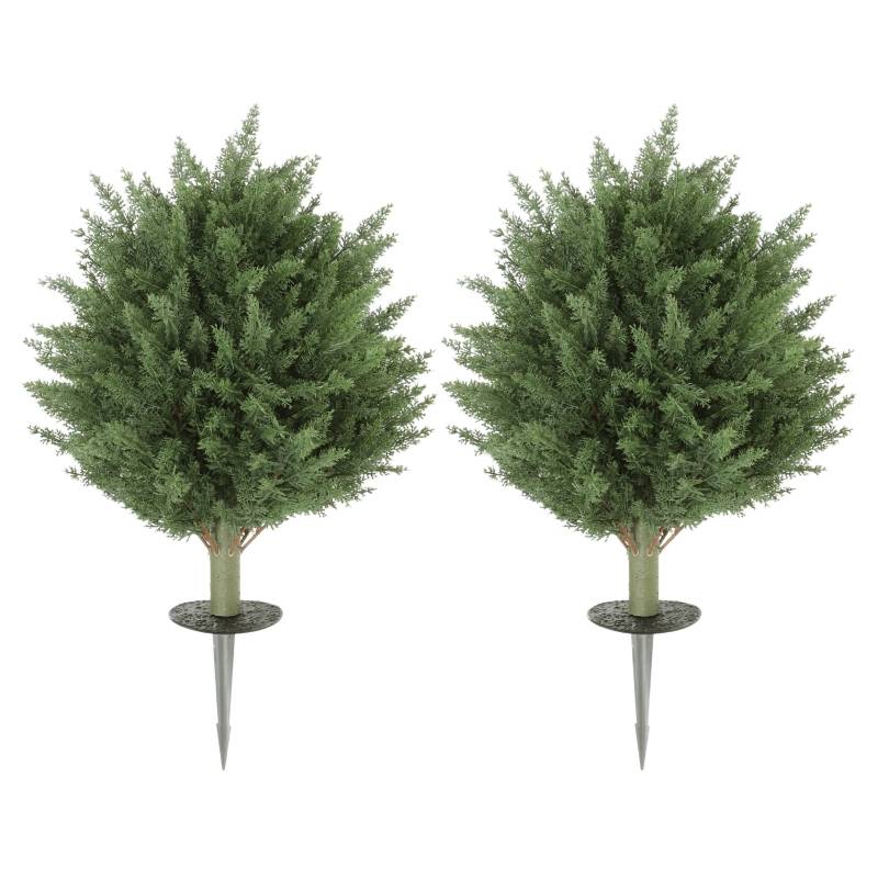 Lot 2 cyprès artificiels plastique anti-UV jardin avec piquet Ø40x60cm vert - ComfortXL Outdoor Living - Image 2