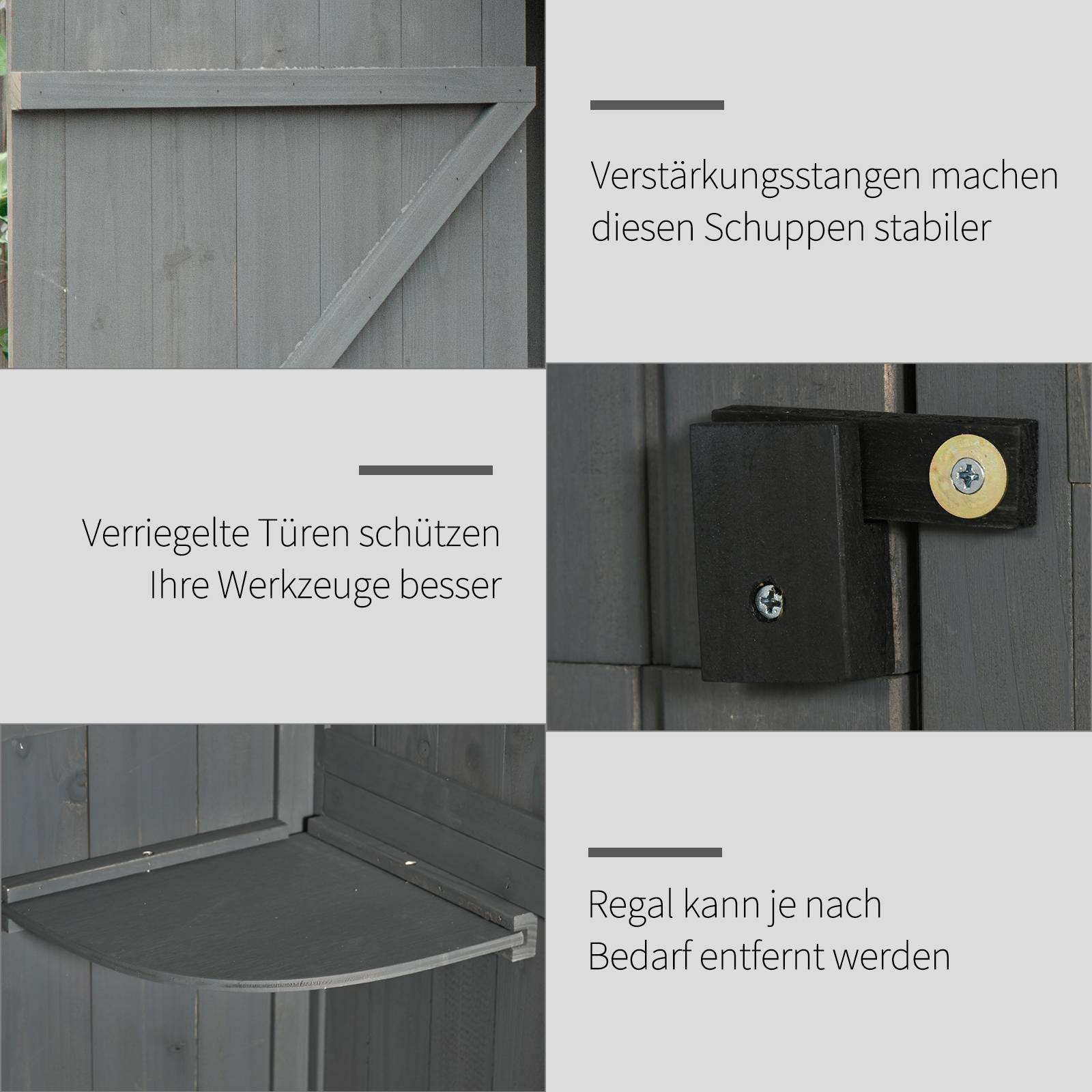 Armoire bois résistante, 77x54,2x179 cm, toit à deux pans, étagères, gris+vert - Image 8