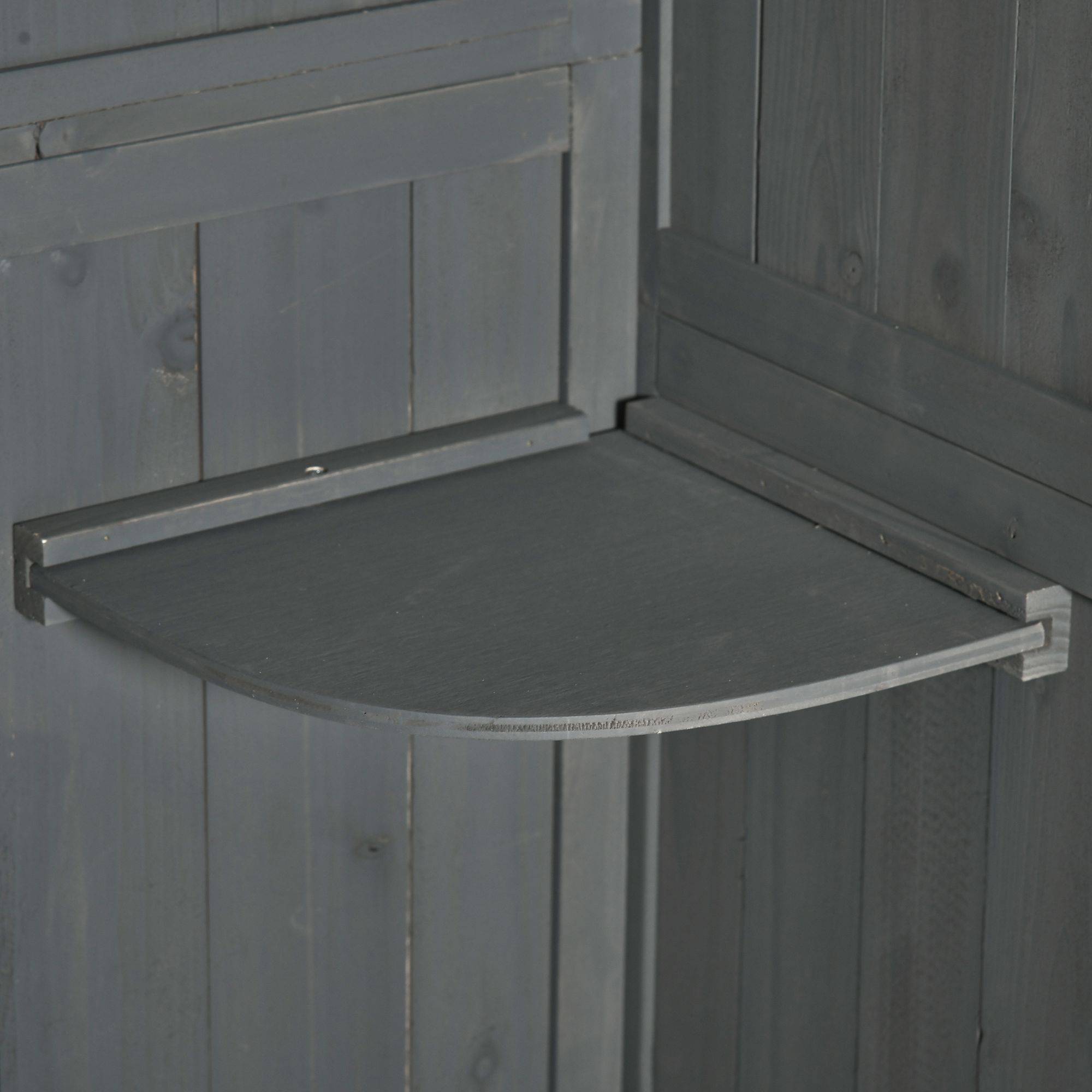 Armoire bois résistante, 77x54,2x179 cm, toit à deux pans, étagères, gris+vert - Image 10