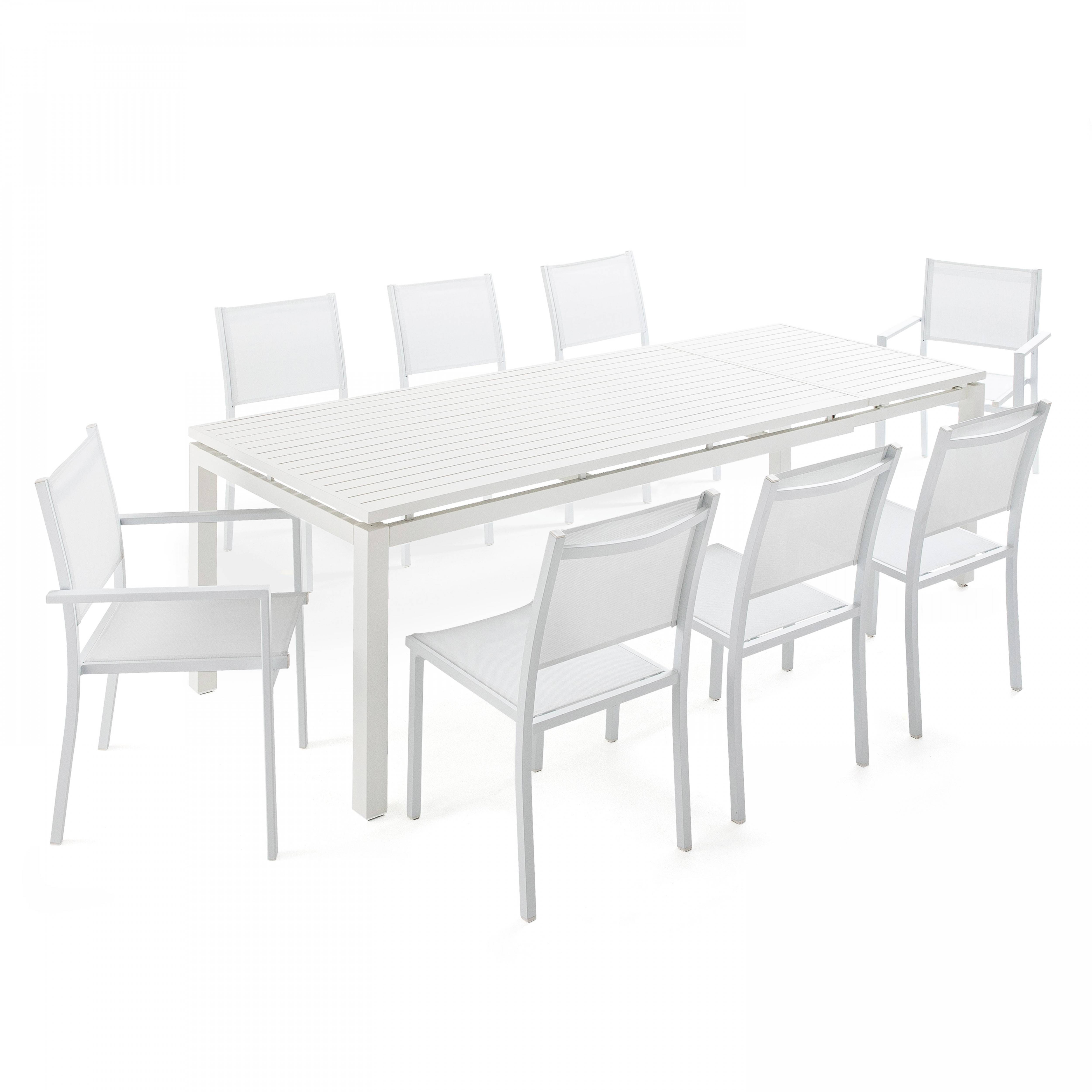 Oviala - Ensemble table de jardin extensible en aluminium et 8 assises blanc Galilée - Oviala - Imagen 1