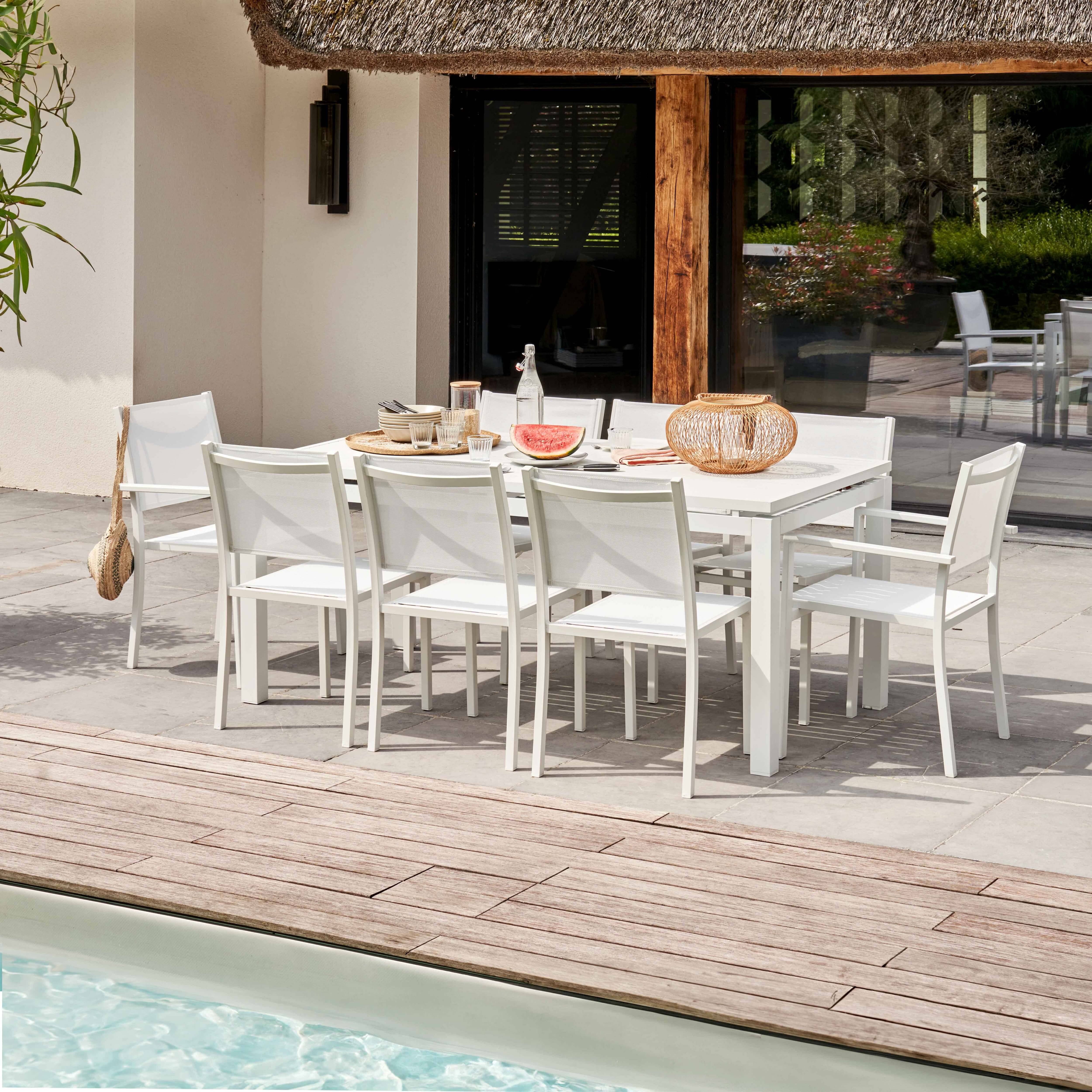 Oviala - Ensemble table de jardin extensible en aluminium et 8 assises blanc Galilée - Oviala - Imagen 2