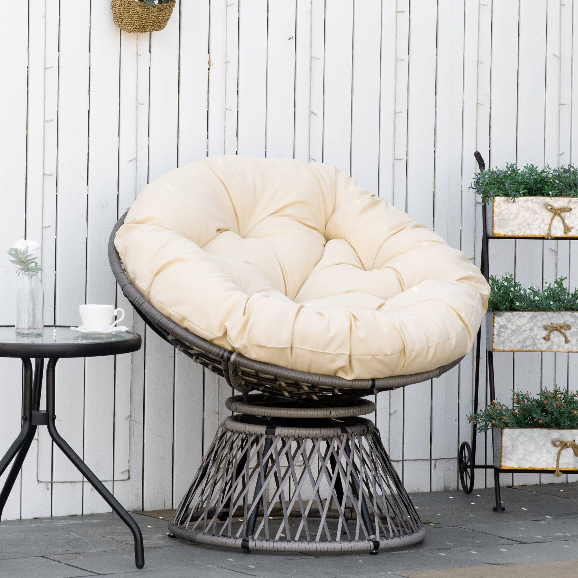 Fauteuil papasan rotin synthétique beige 87 x 97 x 90 cm - PANGIVO - Image 3