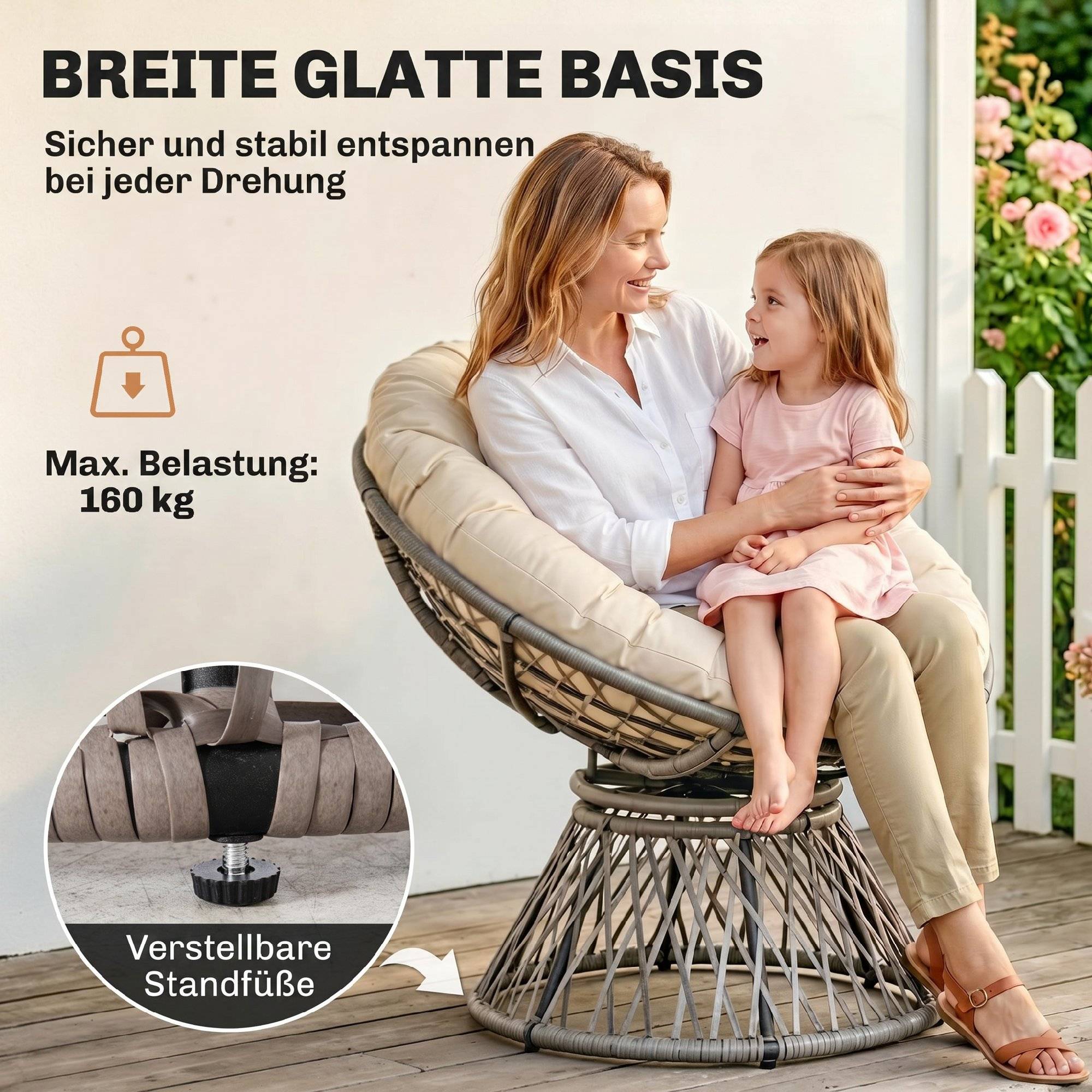 Fauteuil papasan rotin synthétique beige 87 x 97 x 90 cm - PANGIVO - Image 9