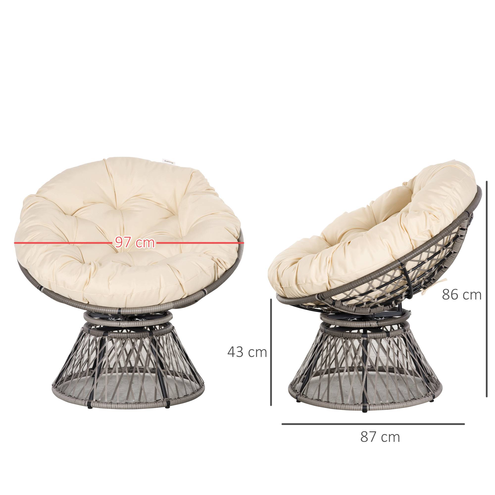 Fauteuil papasan rotin synthétique beige 87 x 97 x 90 cm - PANGIVO - Image 5