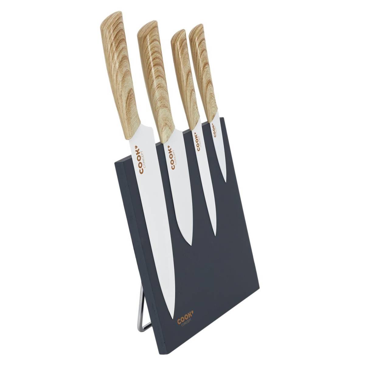 Cook Concept - Lot de 4 Couteaux avec Support "Aimanté" 34cm Gris - Image 2