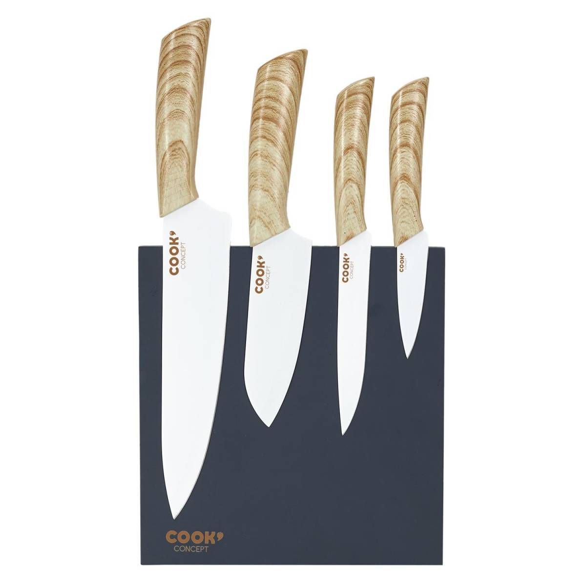 Cook Concept - Lot de 4 Couteaux avec Support "Aimanté" 34cm Gris - Image 1