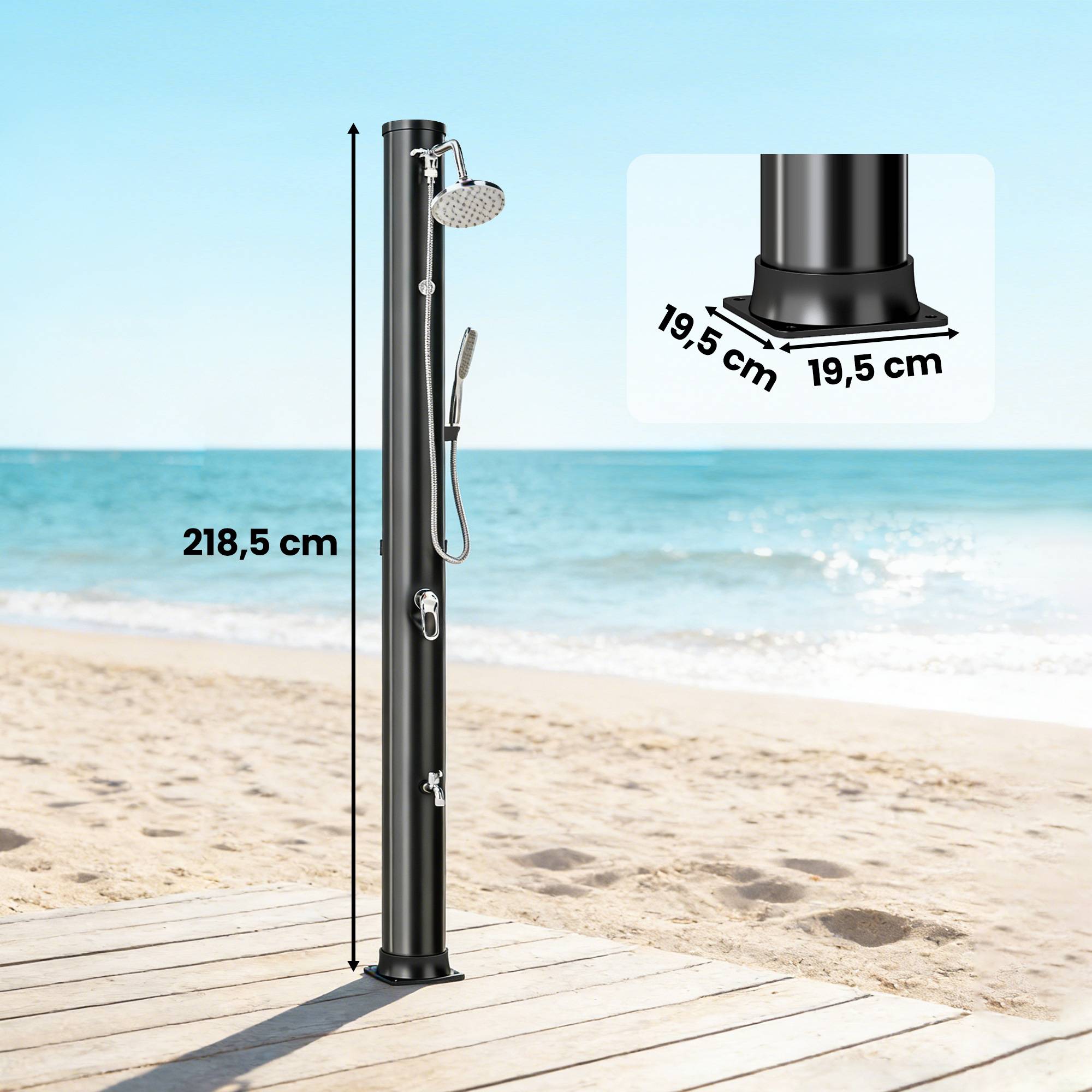 Douche solaire de jardin 40 L avec douchette, robinet au pied et température réglable (max. 60 °C) pour piscine - Noir - Image 5