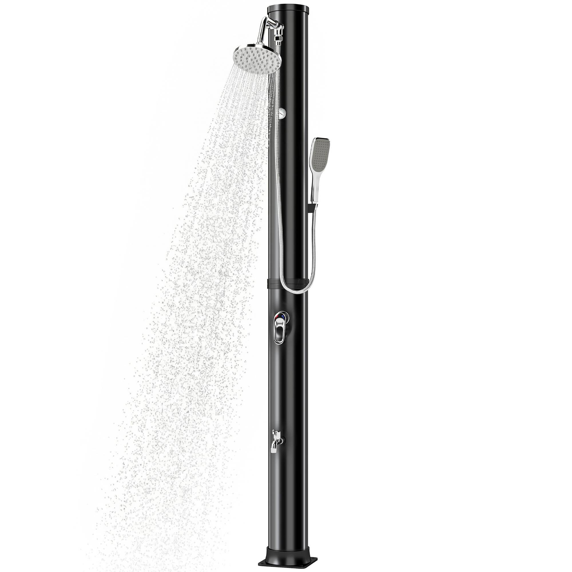 Douche solaire de jardin 40 L avec douchette, robinet au pied et température réglable (max. 60 °C) pour piscine - Noir - Image 1